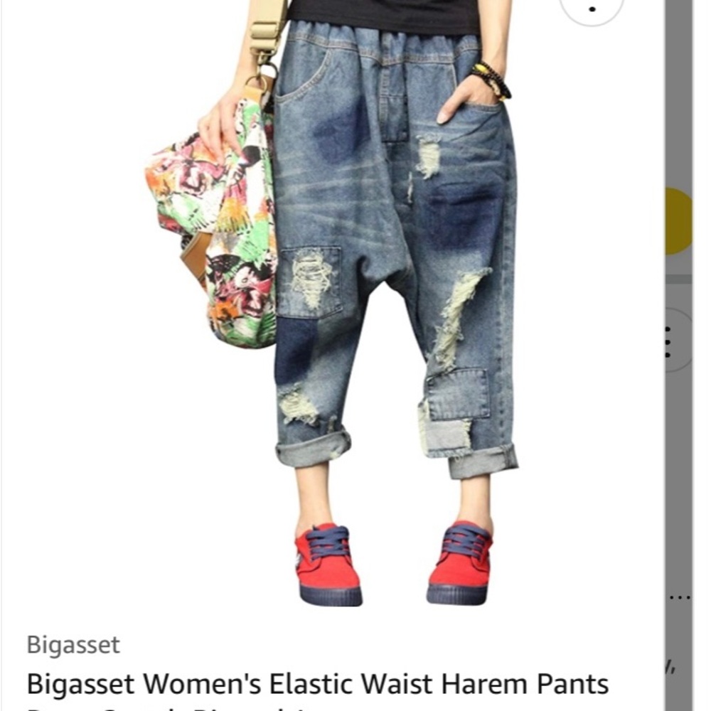 Harem dropped crotch ripped jeans